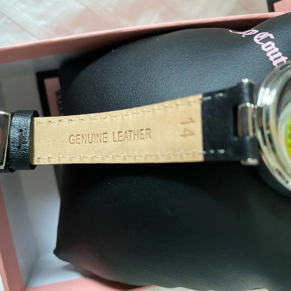 JUICY COUTURE BLACK GENUINE LEATHER STRAP WATCH MSRP 145.00 NWT